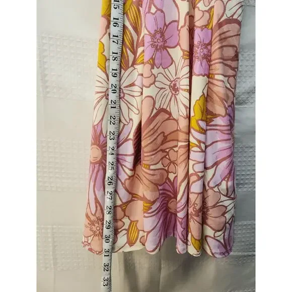 Lily Rose Women Dress XS Floral Belted Fit & Flare Mini V Neck 70's Puff Sleeve - Picture 4 of 9